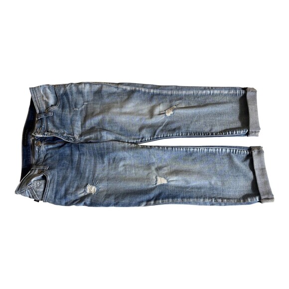 Rock & Republic Jeans Womens 10 Blue Denim Faded Distressed Straight Leg Cuffed - Picture 4 of 11